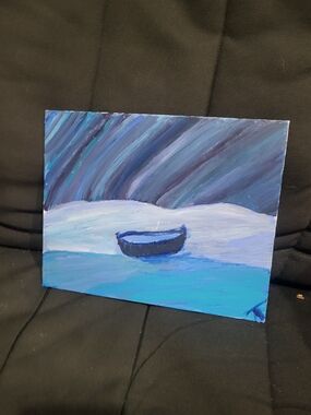 Calming Blue Boat Seascape Painting By E and T Paintings